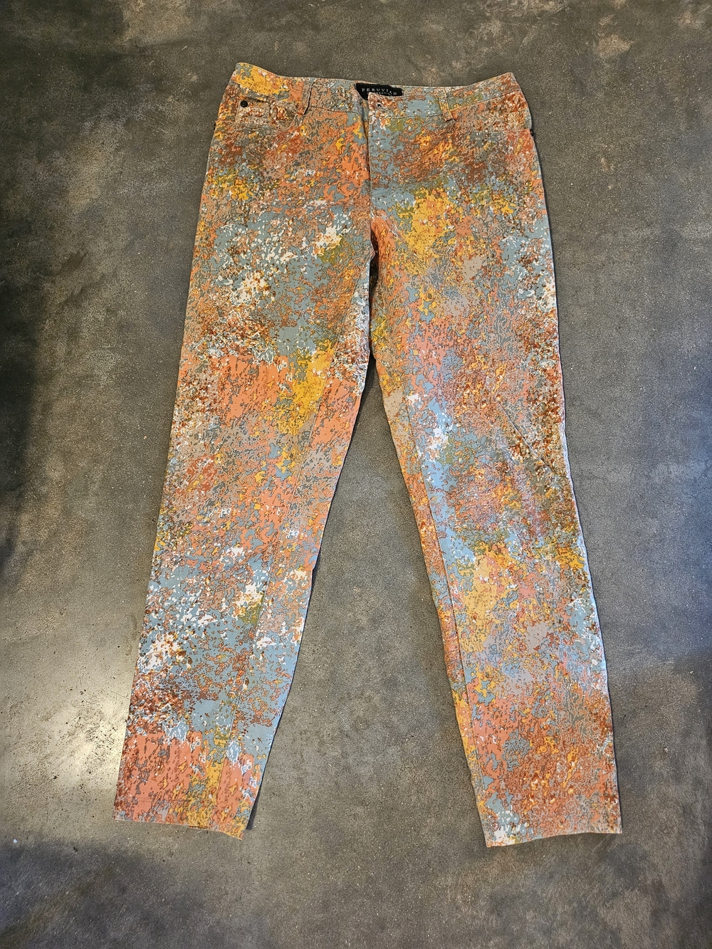 Peruvian Connection Multicolor Abstract Orange Tan Print Women's Jeans US4
